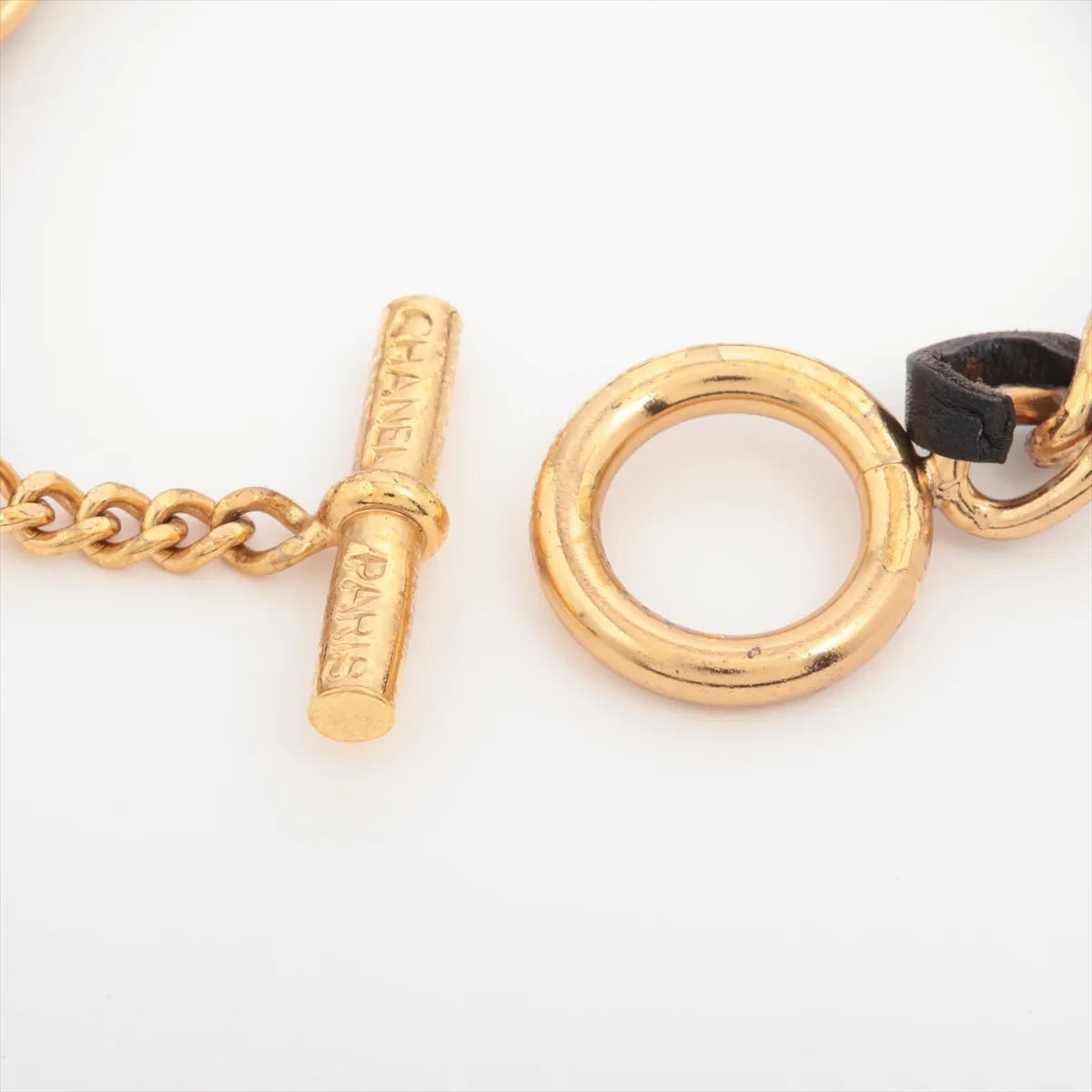 Chanel CC Logo Chain Leather Bracelet  Gold×Black