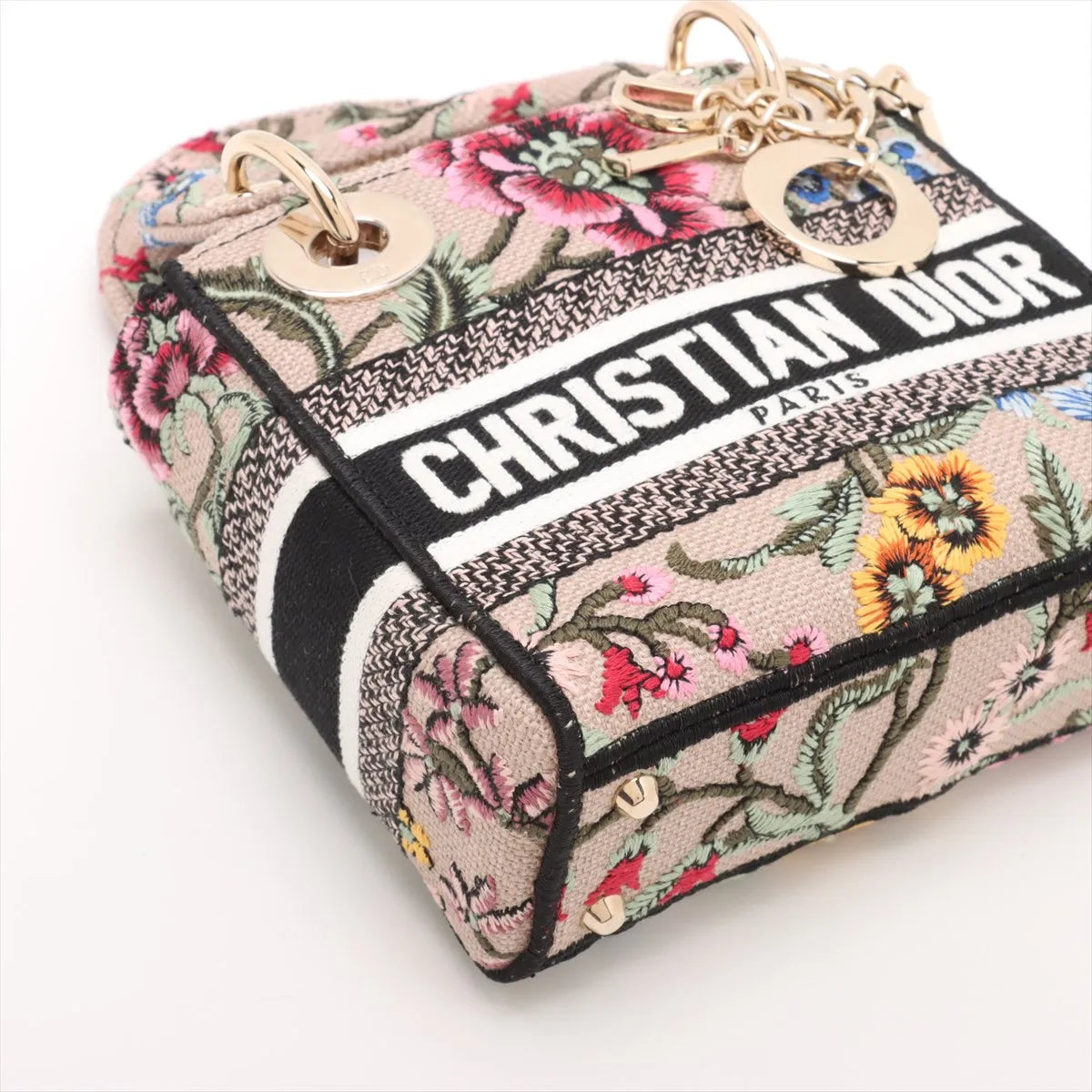 Designer Christian Dior Lady D-Light Floral Mini Canvas Two-Way Handbag Multicolor