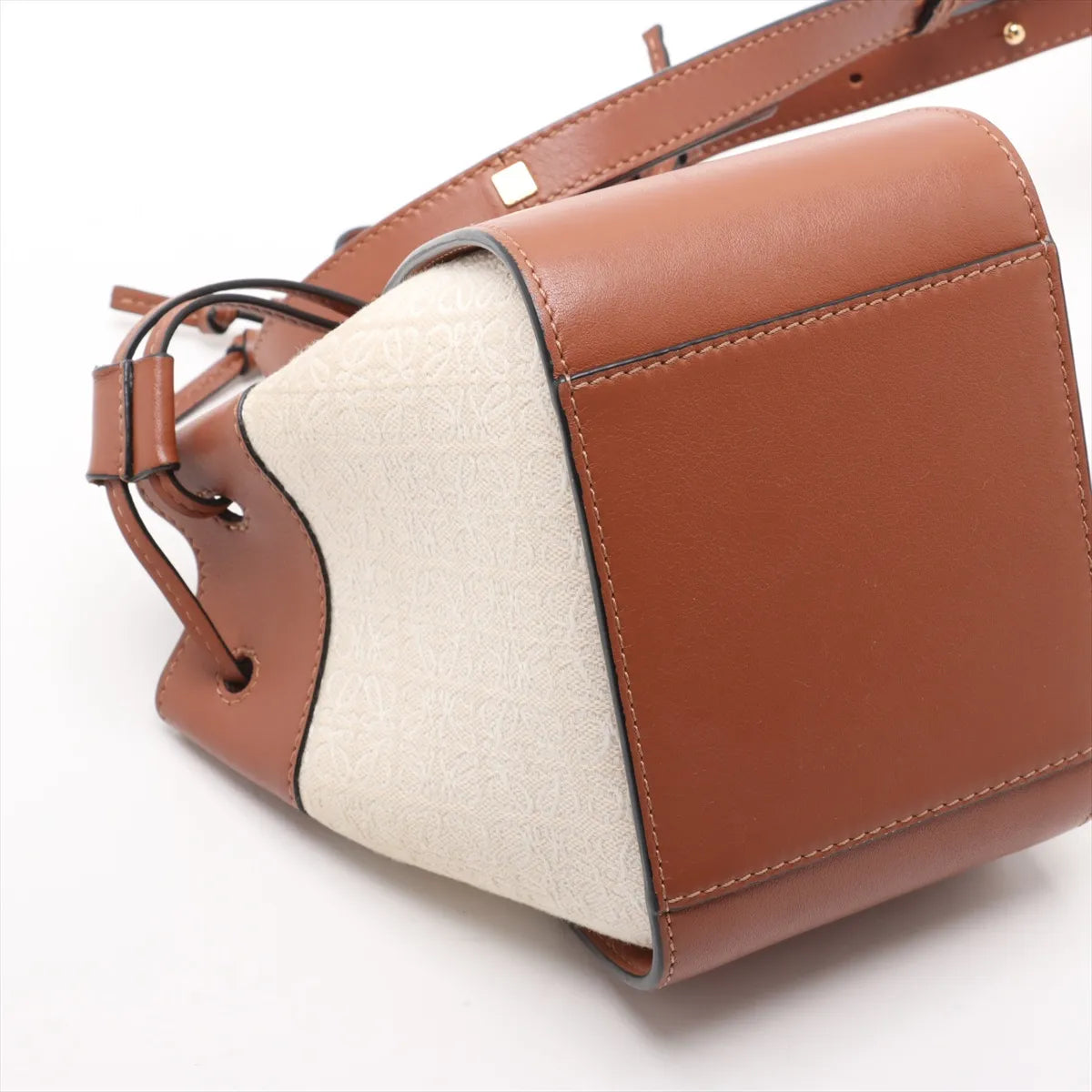 Loewe Hammock Mini Leather Canvas Two-Way Shoulder Bag Beige x Brown