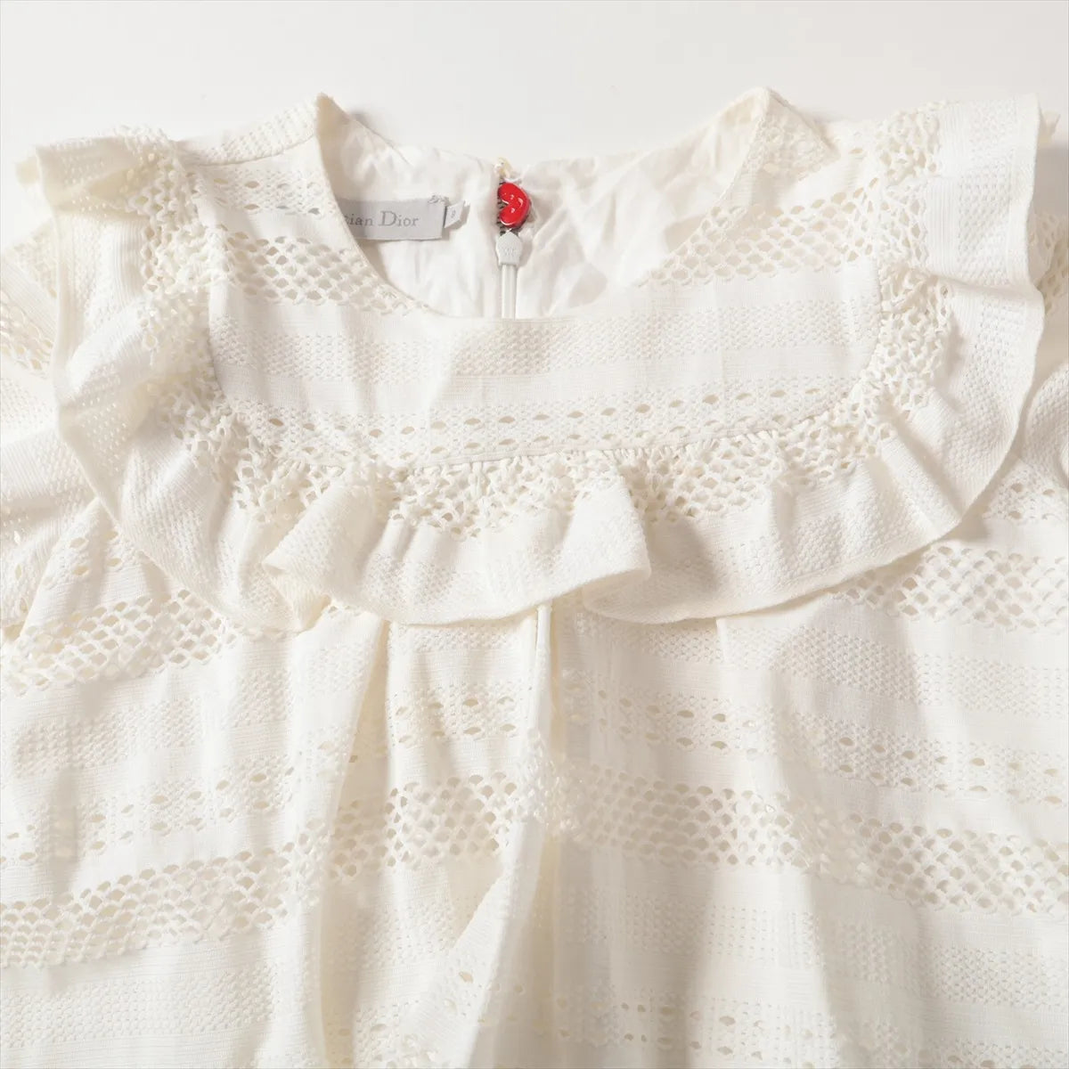 Christian Dior Cotton Eyelet Ruffle Kids Dress White