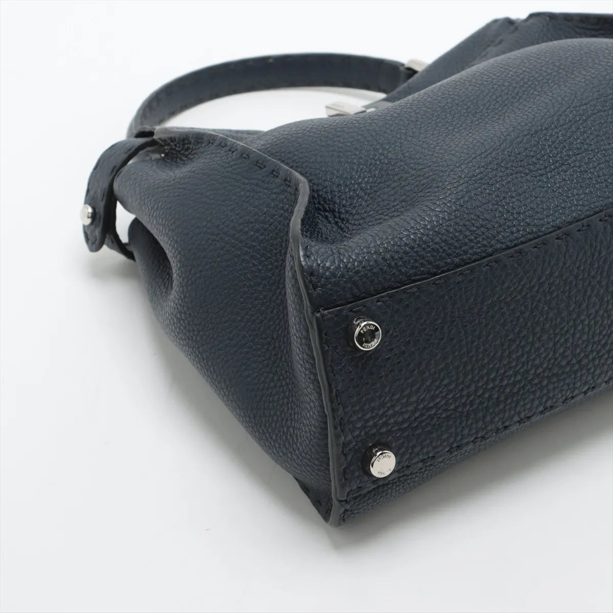 Fendi Peekaboo Regular Selleria Leather Handbag Navy Blue