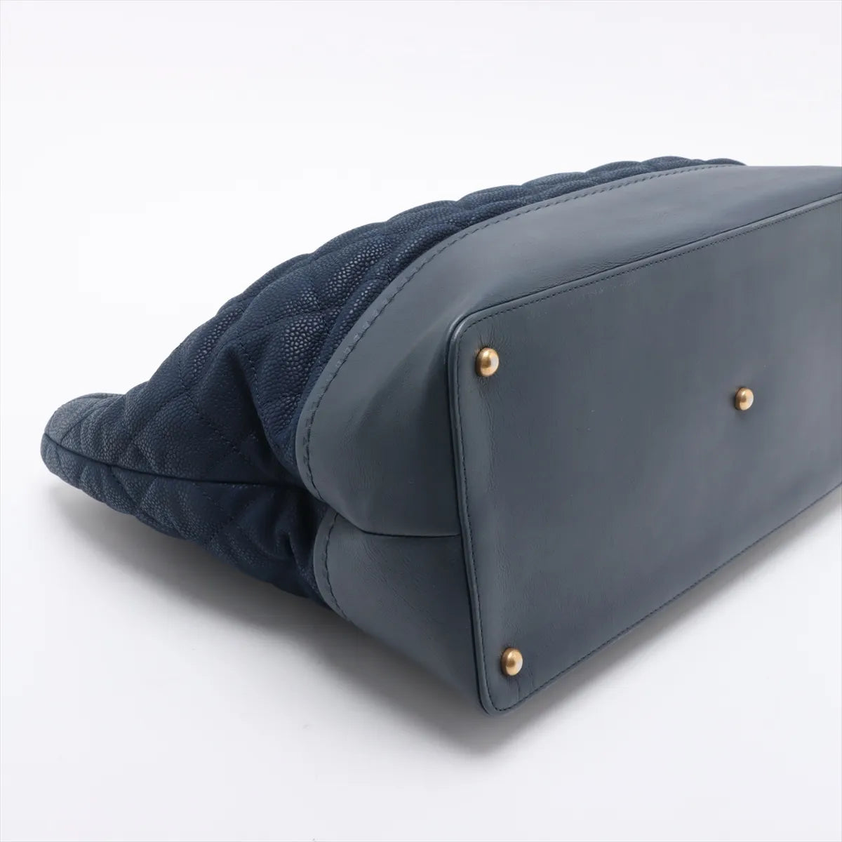 Chanel Matelasse Caviar Skin Two-Way Tote Bag Navy Blue