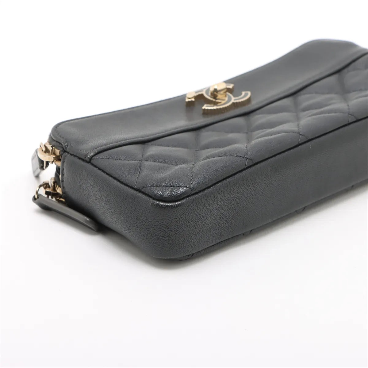 Chanel CC Logo Matelasse Mademoiselle Lambskin Wallet On Chain Black