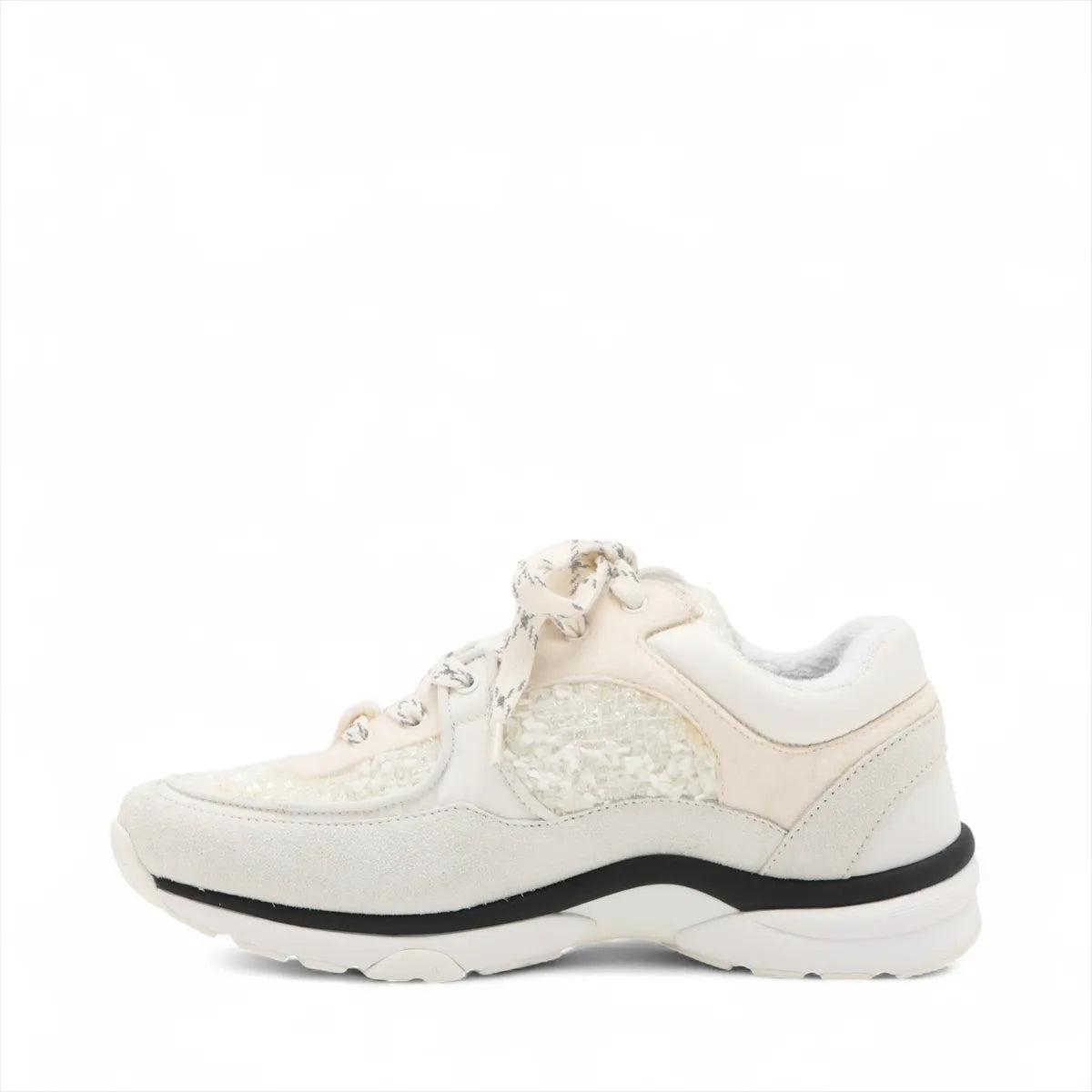 Chanel CC Logo Suede x Fabric Sneakers Ivory x White