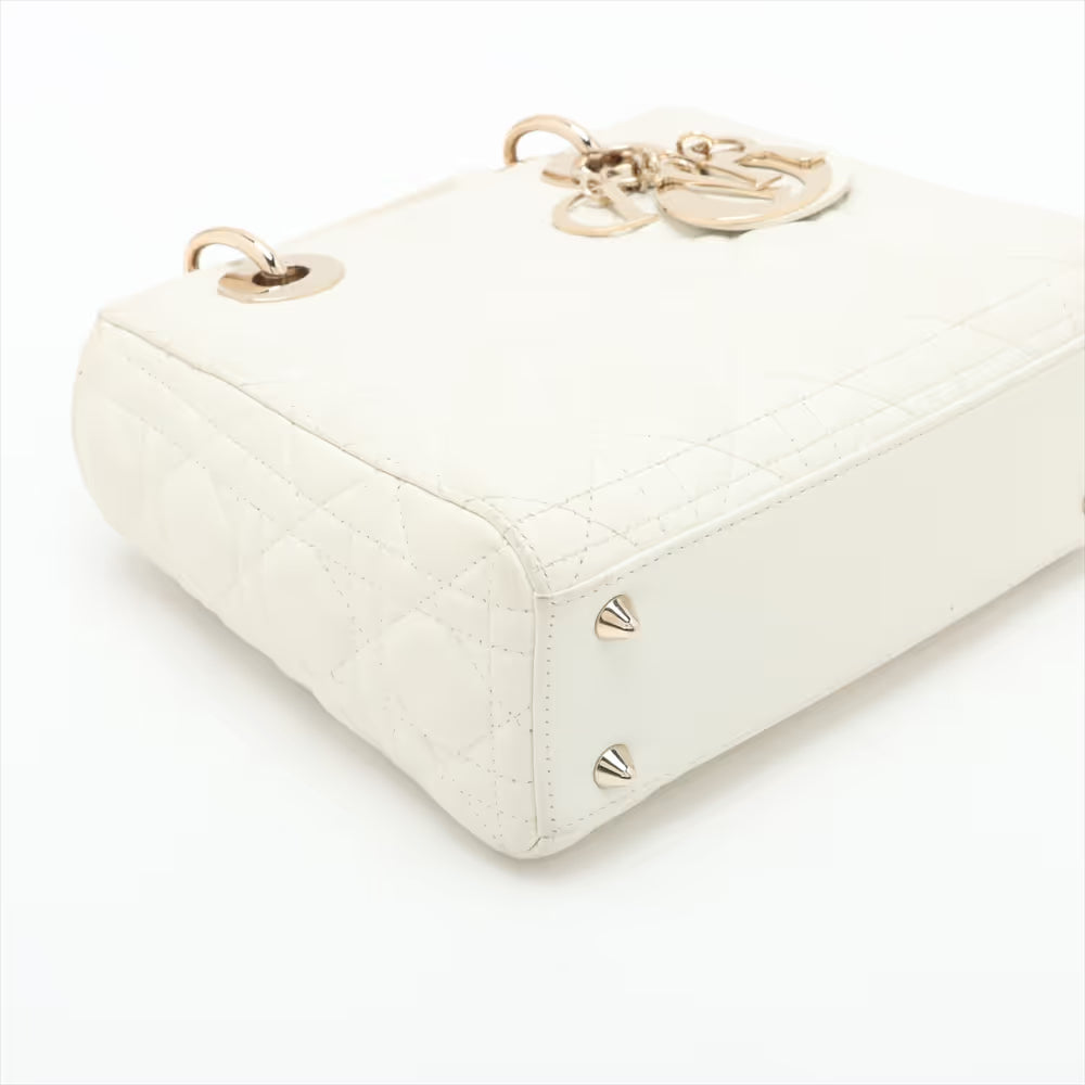 Christian Dior Cannage My Lady Dior Leather Two-Way Handbag White