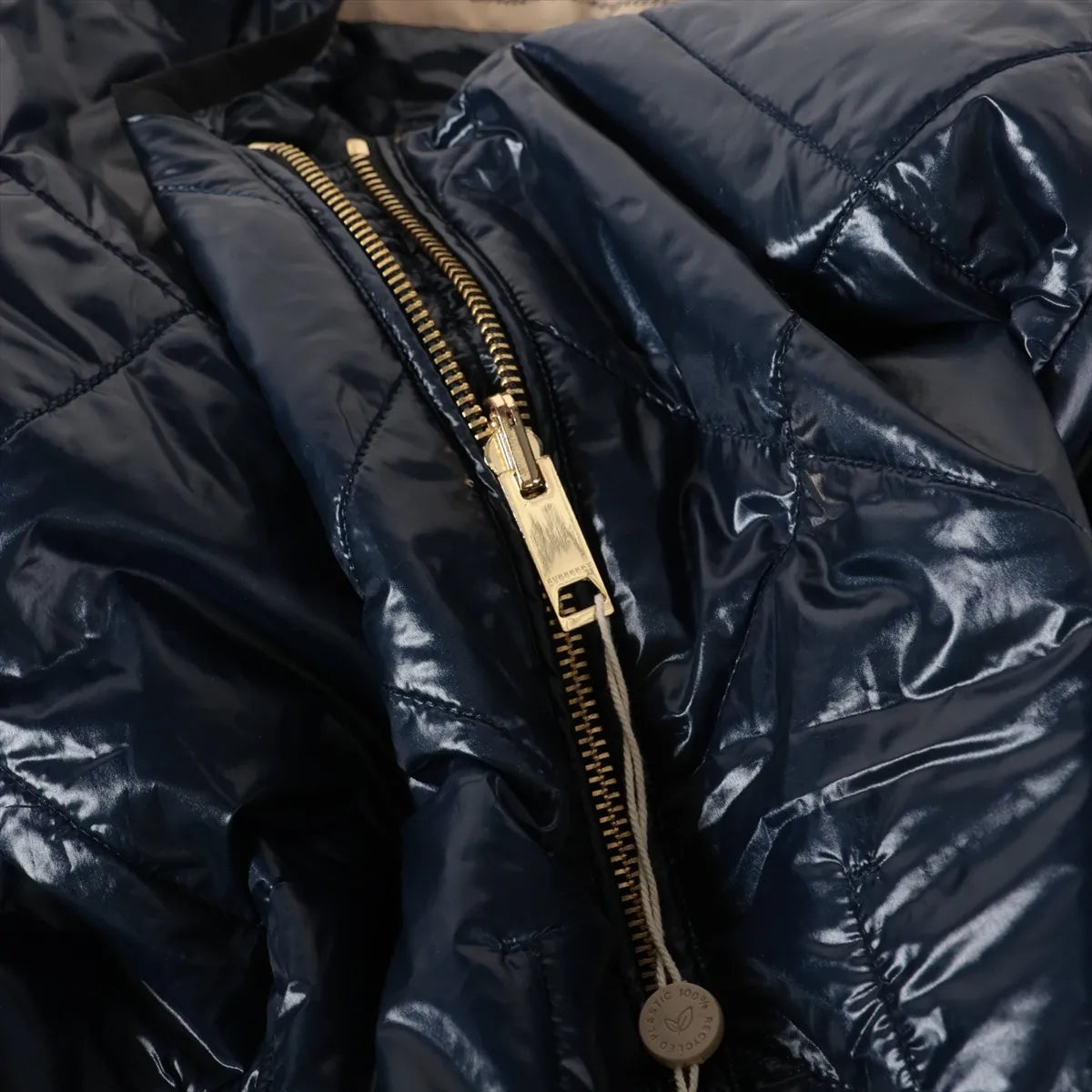 Burberry Glossy Leather Bomber Insulated Jacket Navy Blue