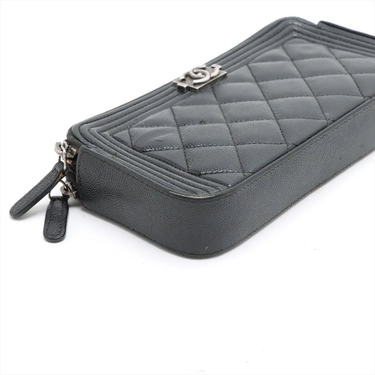 Chanel Boy CC Logo Caviar Skin Chain Zippy Two-Way Wallet Black