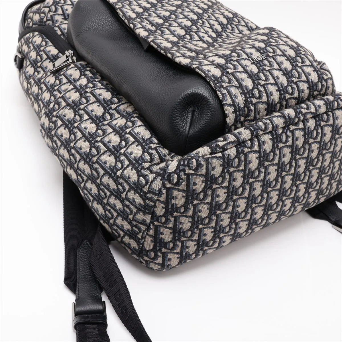 Christian Dior Oblique Canvas Leather Backpack Navy Blue
