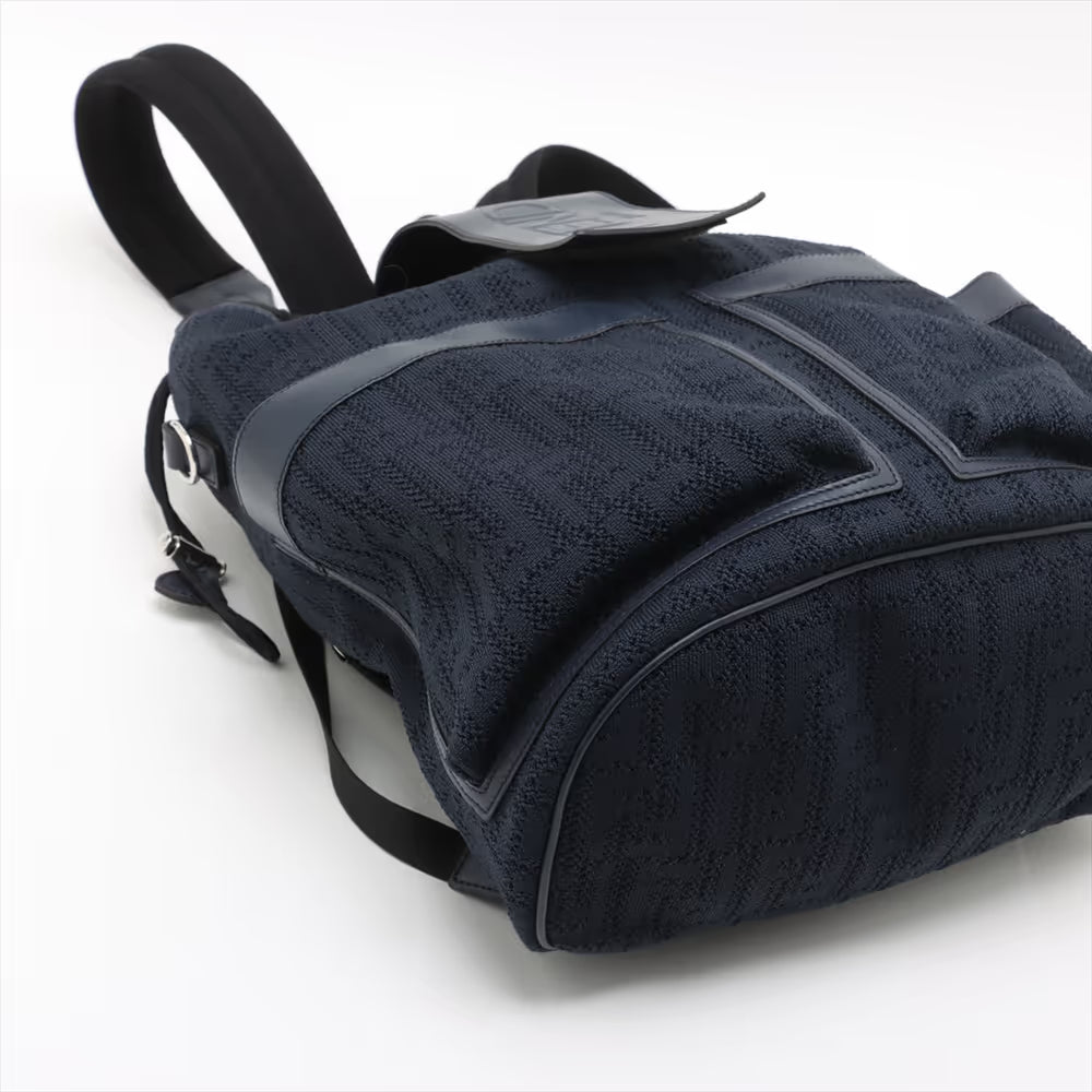 Fendi FF Jacquard Medium Canvas Leather Backpack Navy Blue
