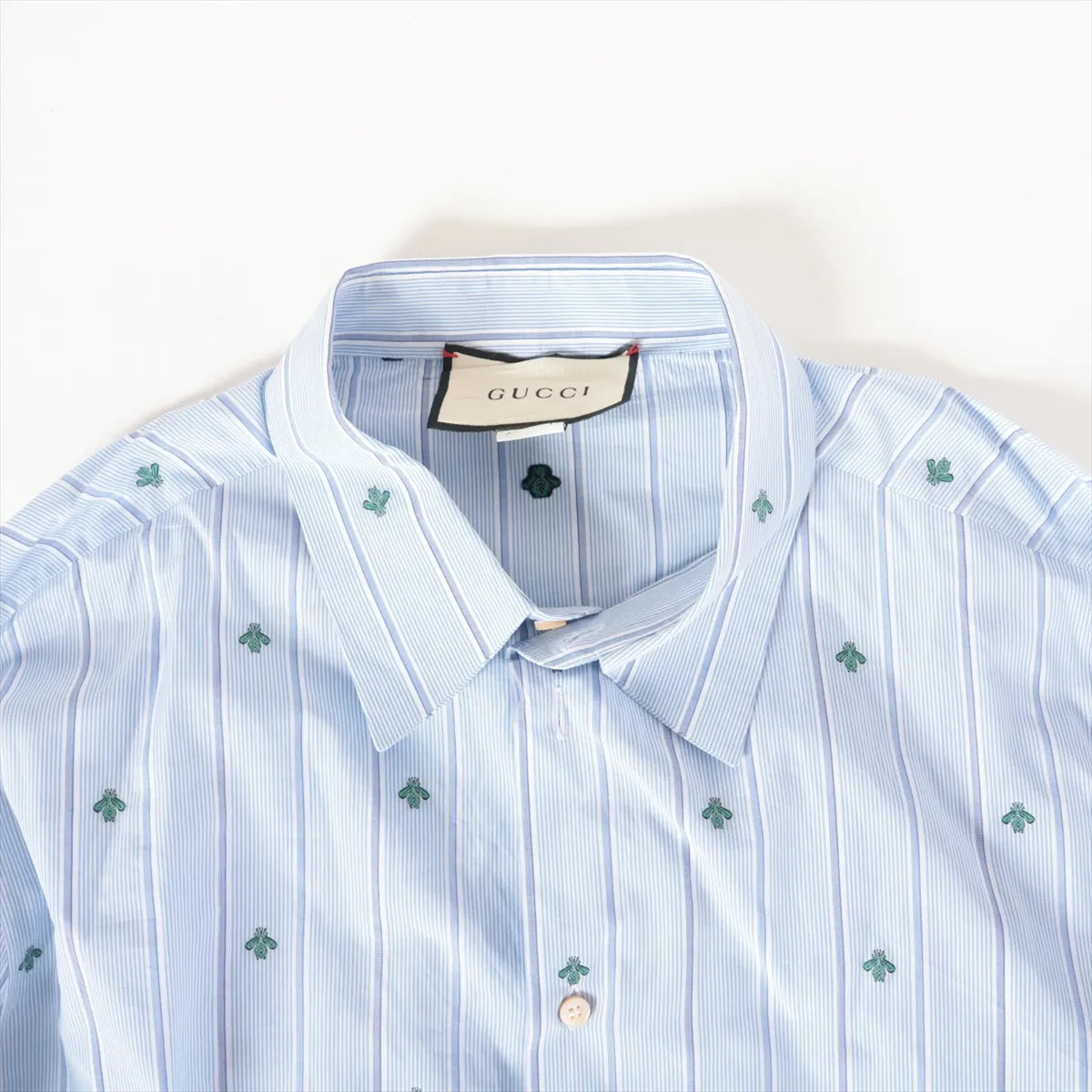 Gucci Stripes Bee Cotton Long Sleeve Shirt Light Blue