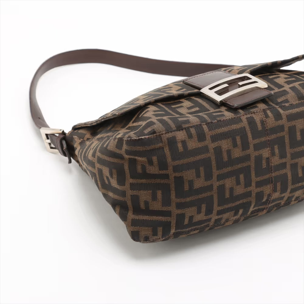 Fendi Zucca Mamma Baguette Canvas Leather Shoulder Bag Brown