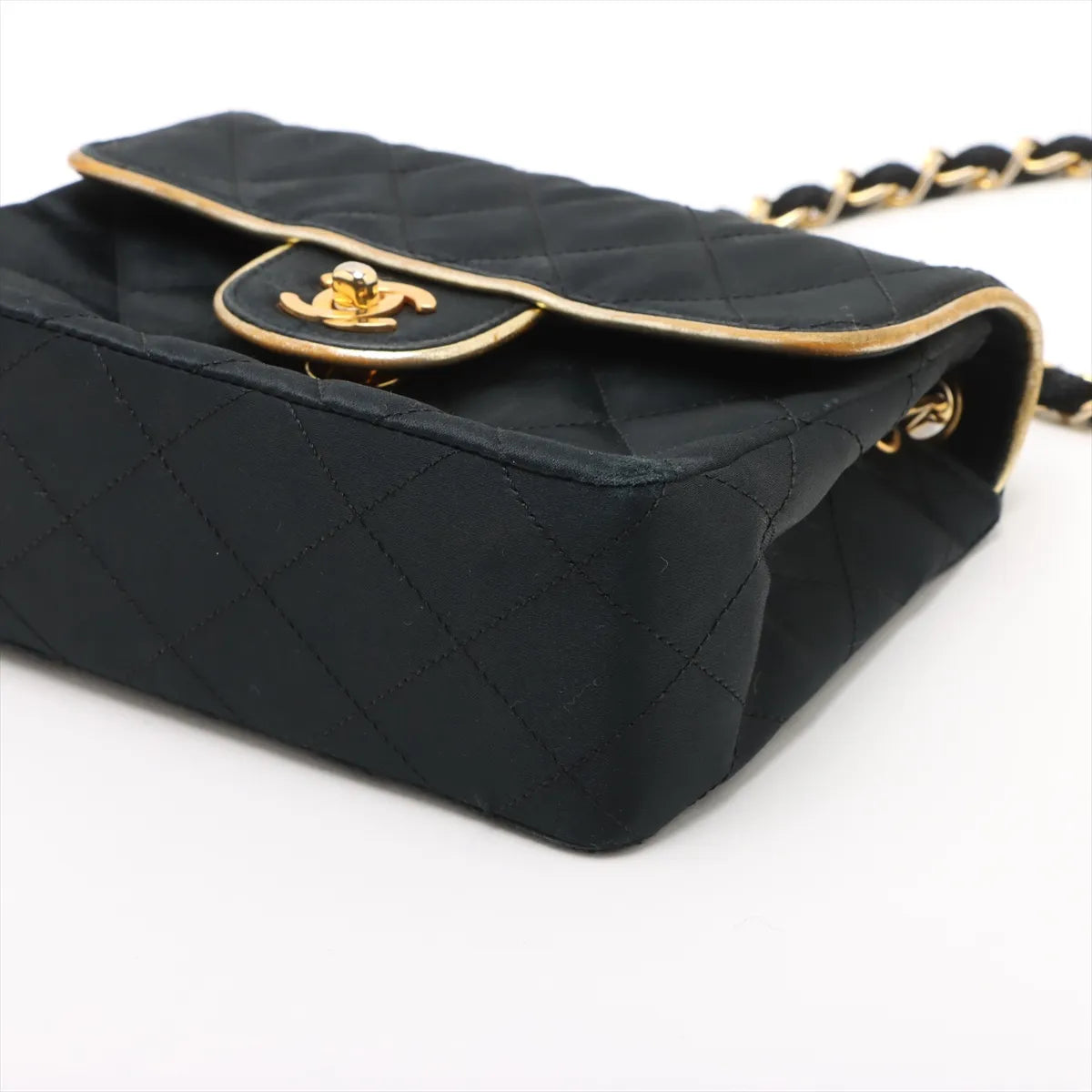 Chanel Mini Matelasse Satin x Leather Single Flap Single Chain Bag Black