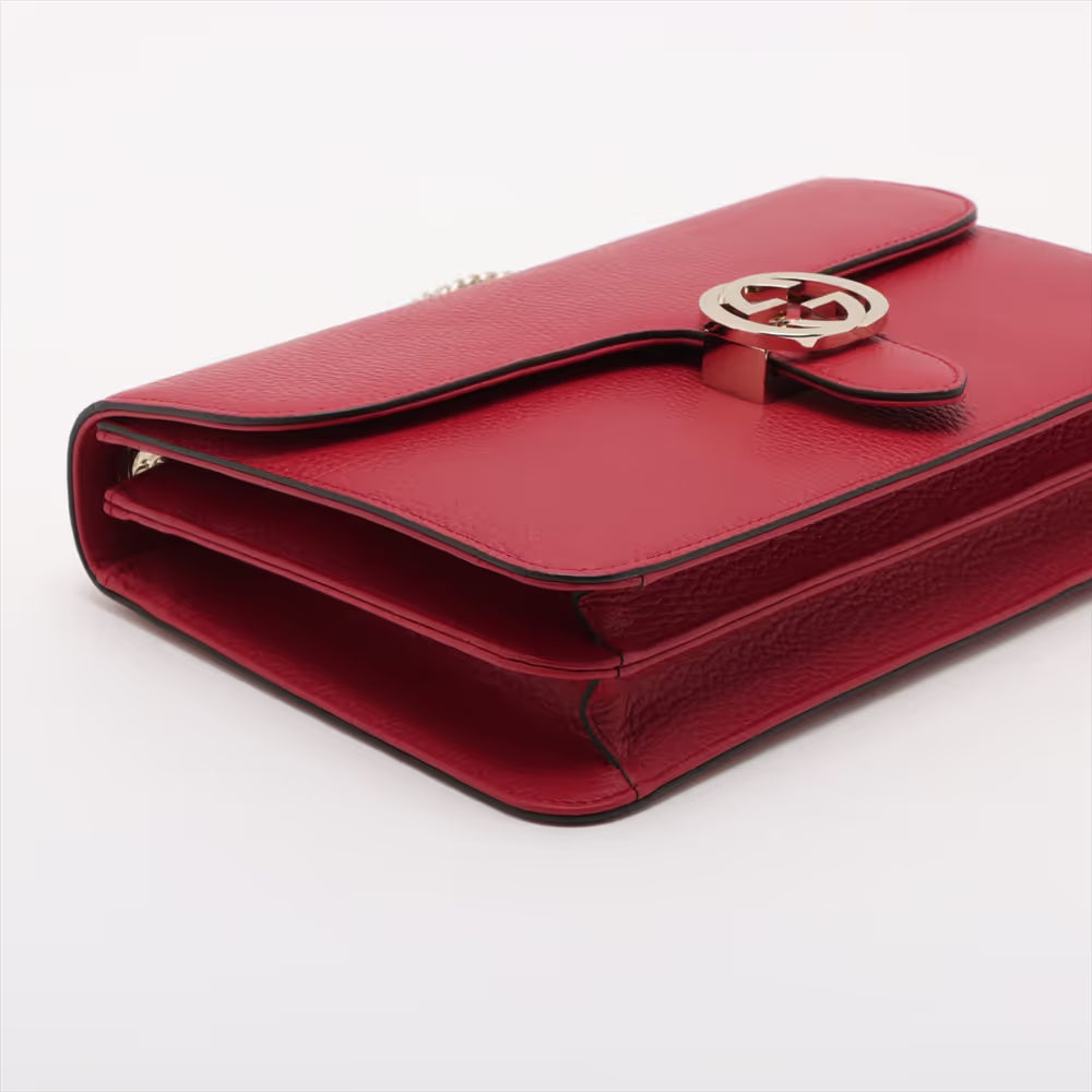Gucci Interlocking GG Logo Leather Chain Shoulder Bag Red