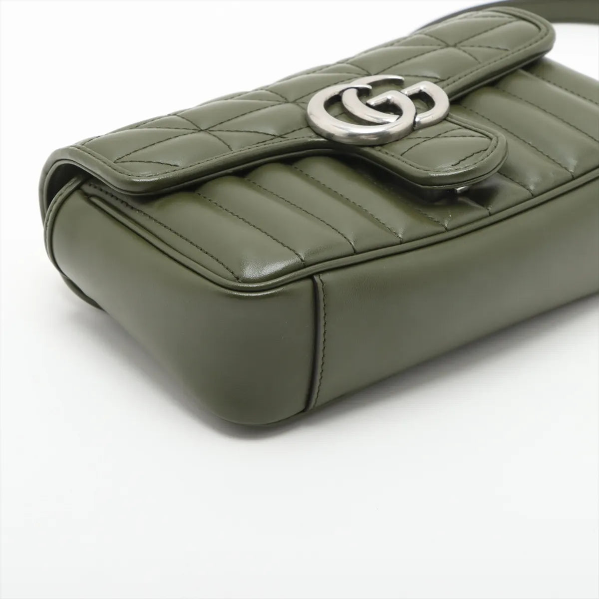 Gucci GG Logo Marmont Leather Chain Shoulder Bag Khaki