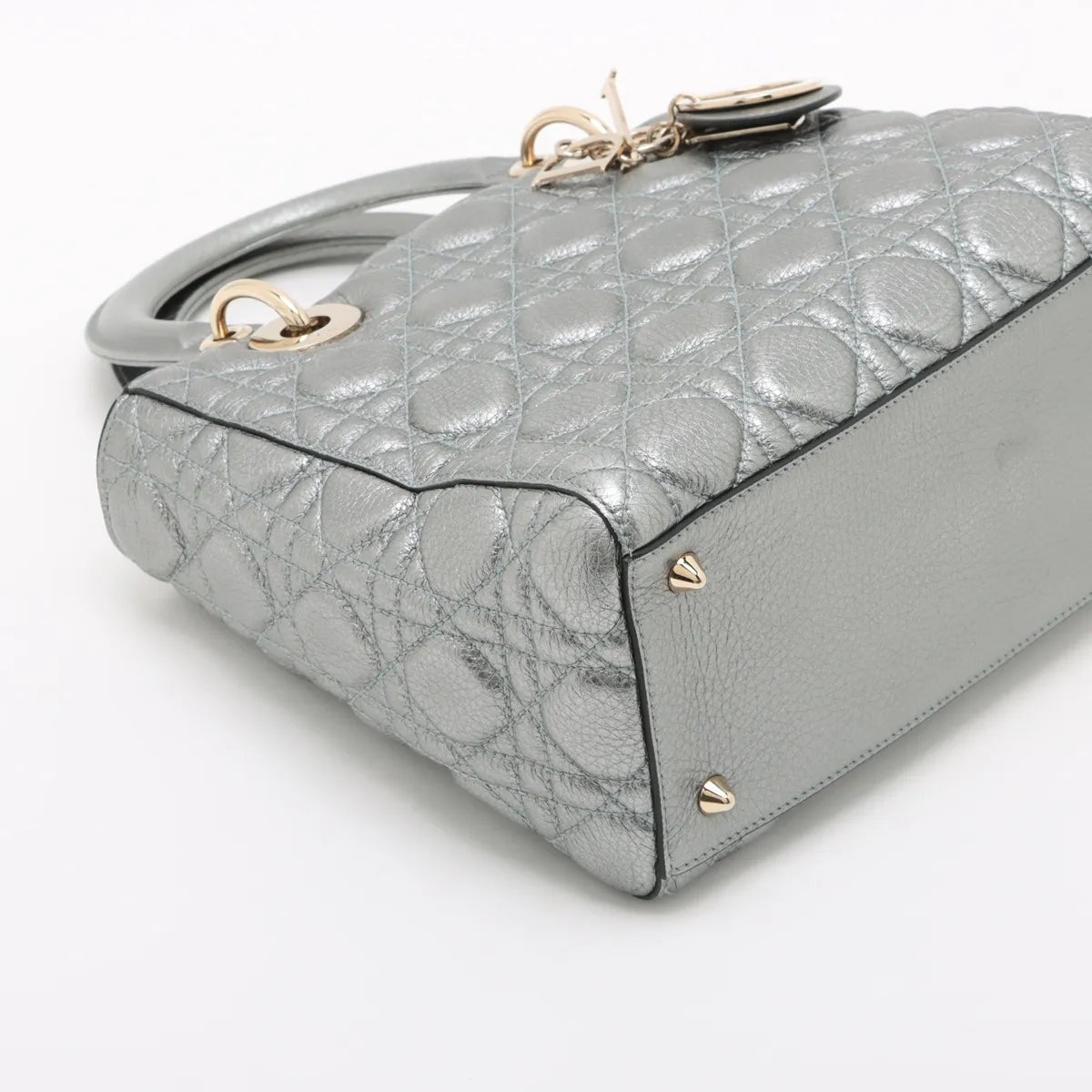 Christian Dior Lady Dior Cannage Leather Two-Way Shoulder Silver