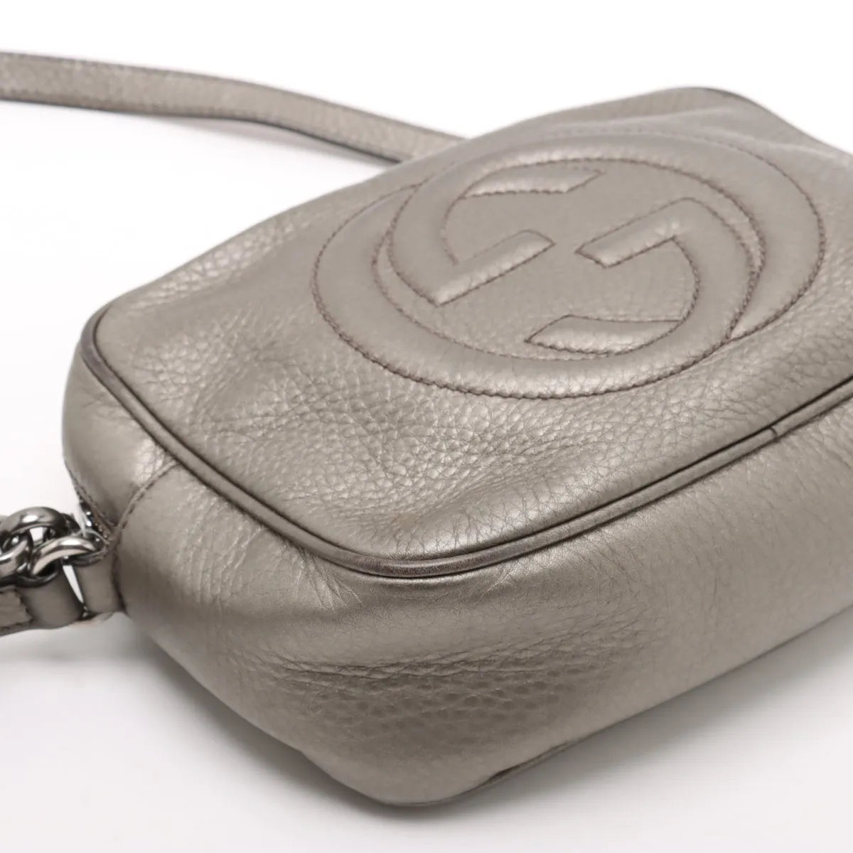 Gucci Metallic Soho Leather Camera Bag Silver