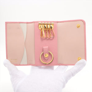 Designer Prada Saffiano Leather Key Case Pink