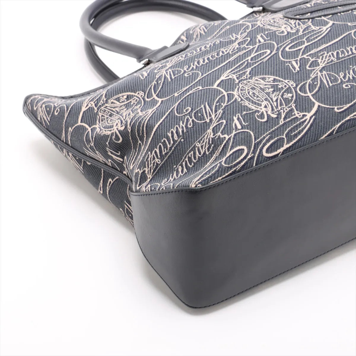 Berluti Calligraphy Canvas Leather Tote Bag Navy Blue