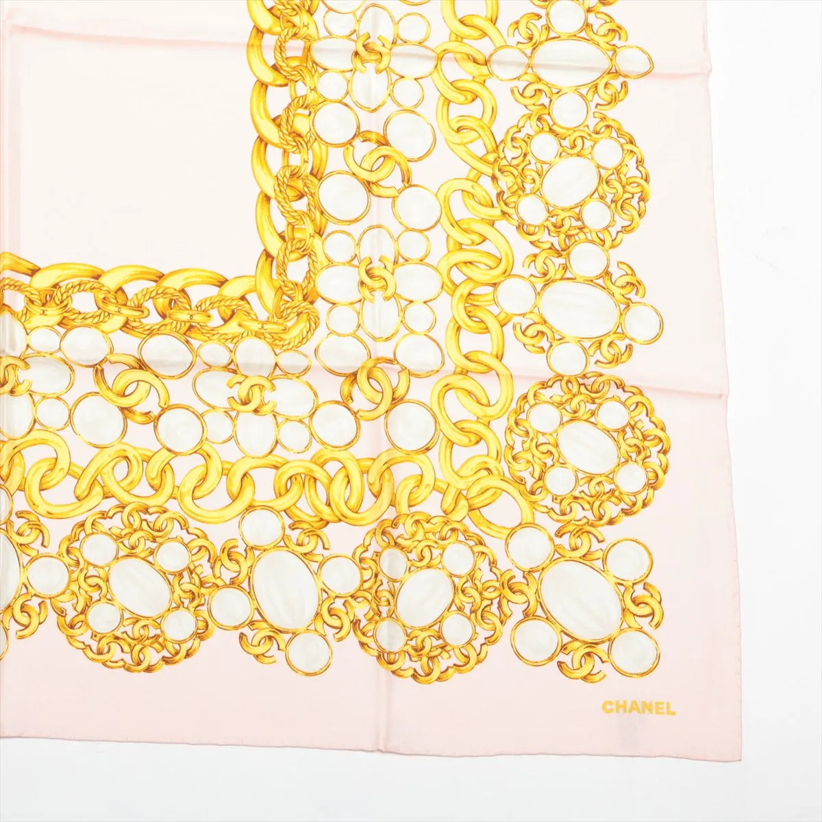 Chanel CC Logo Chain Silk Scarf Pink