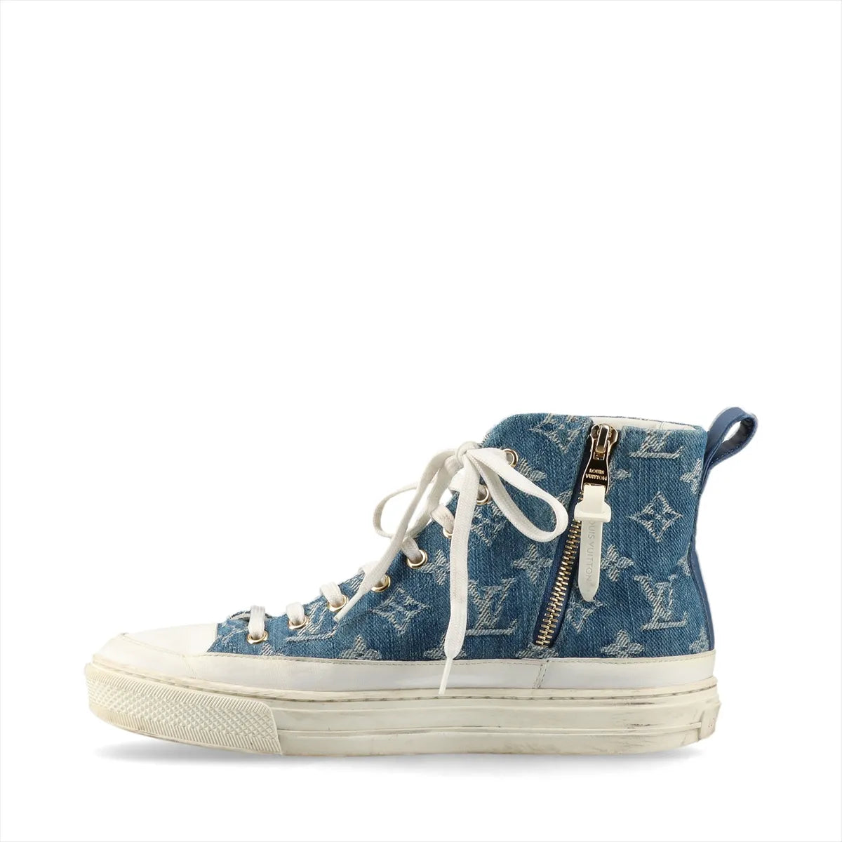 Louis Vuitton Stellar Denim Leather High-top Sneakers Blue x White