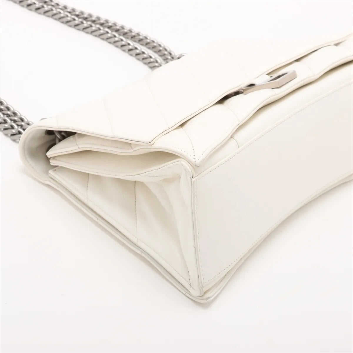 Balenciaga Crush Leather Chain Shoulder Bag White