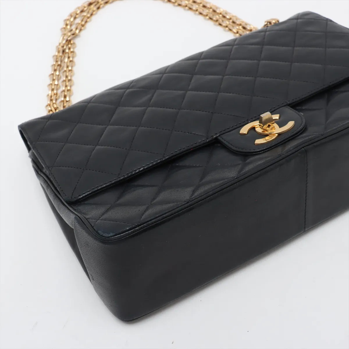 Chanel CC Logo Matelasse Lambskin Double Flap Double Chain Bag Navy Blue