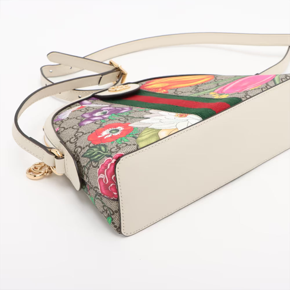 Gucci GG Floral Ophidia Shoulder Bag Beige x White