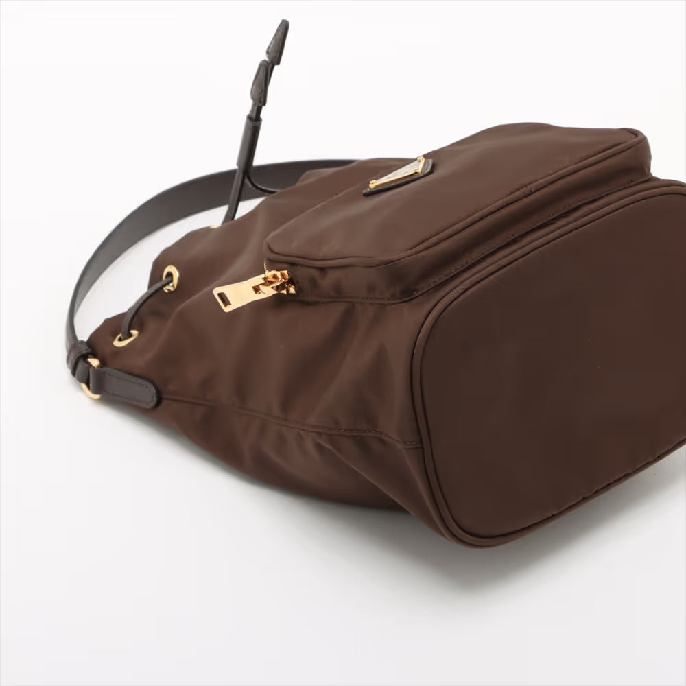 Prada Tessuto Nylon x Leather Two-Way Bucket Bag Brown
