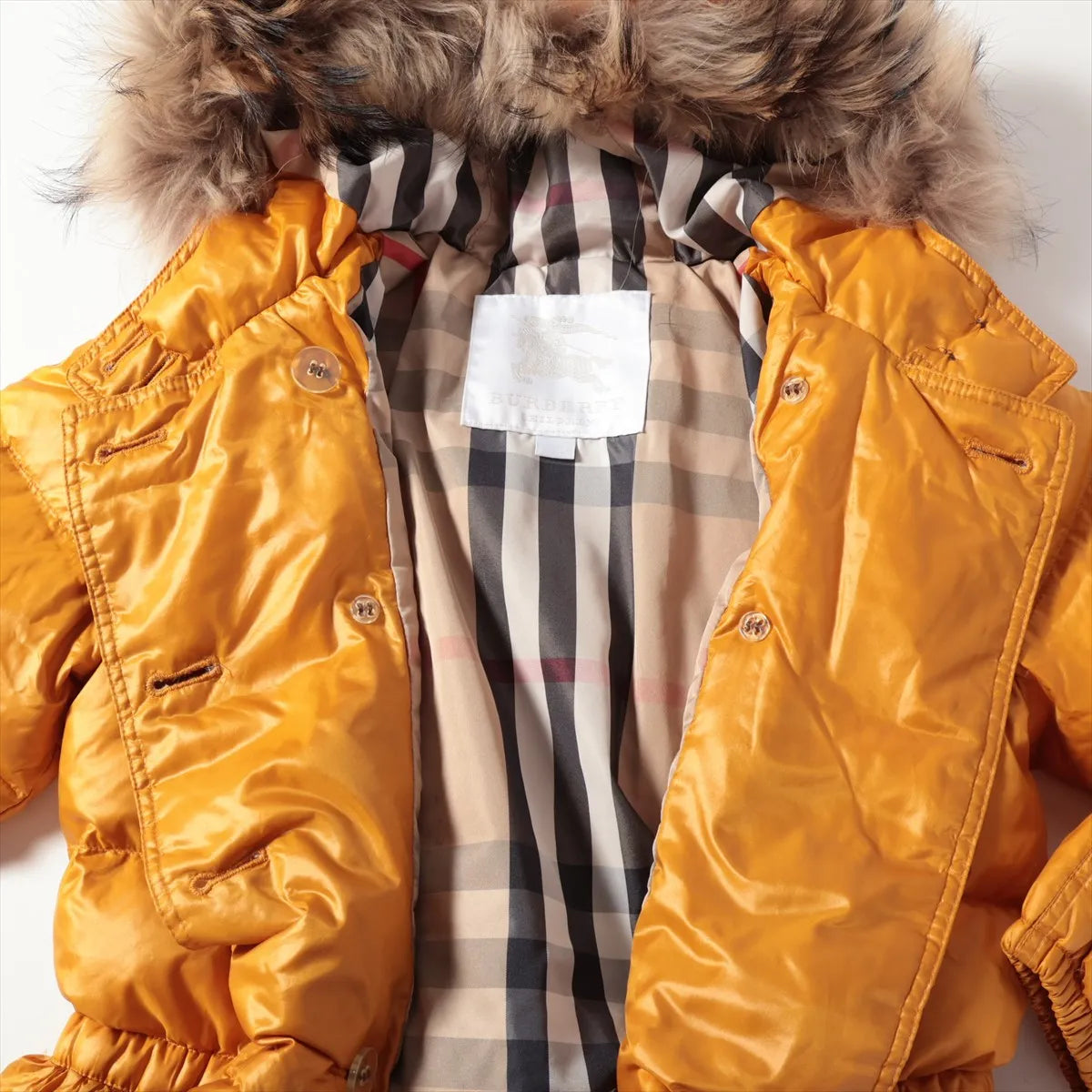 Burberry Children Nylon Fur Down Jacket Yellow