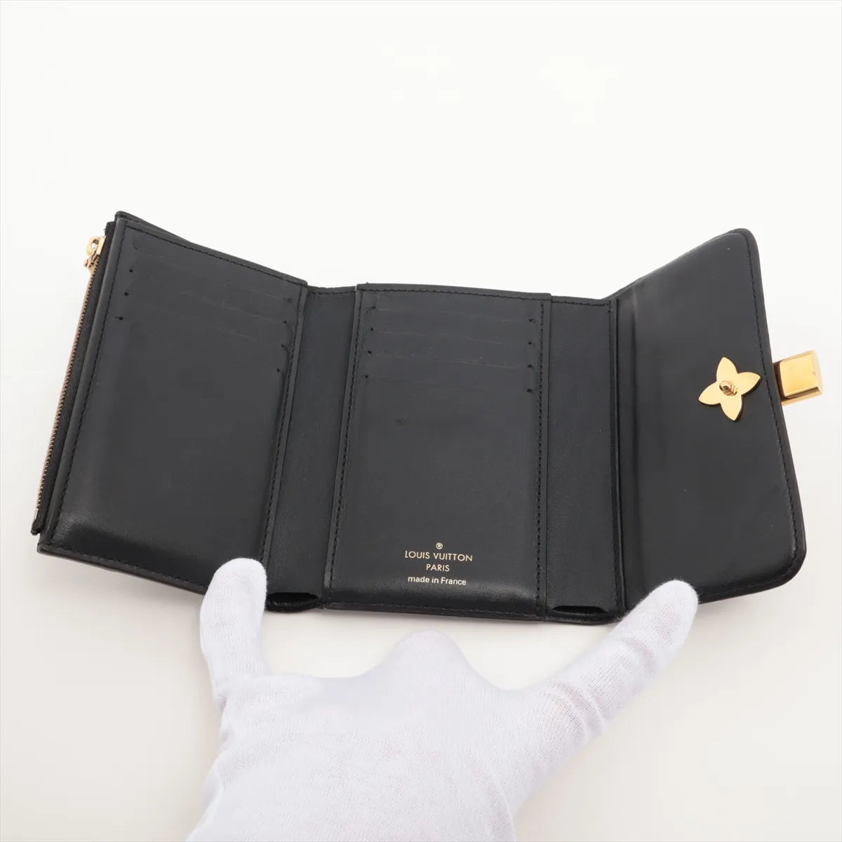 Louis Vuitton Monogram Flower Compact Wallet Black × Brown