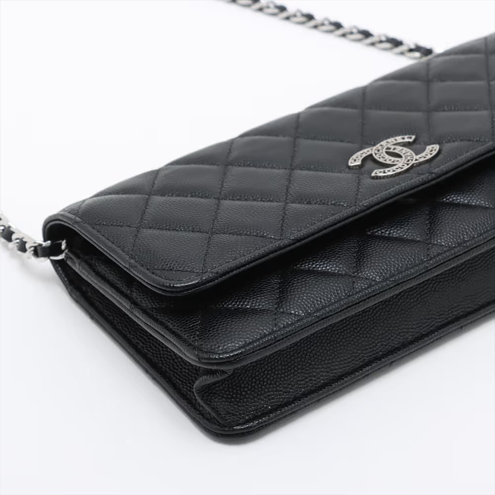 Chanel CC Logo Matelasse Caviar Skin Chain Shoulder Bag Black