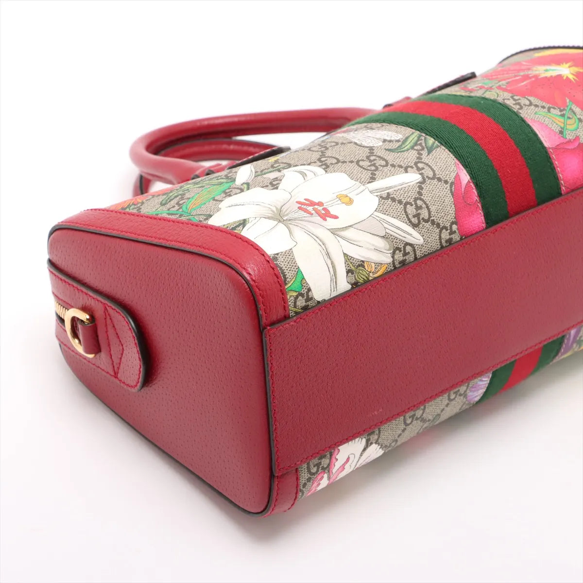 Gucci GG Floral Leather Two-Way Shoulder Bag Beige x Red