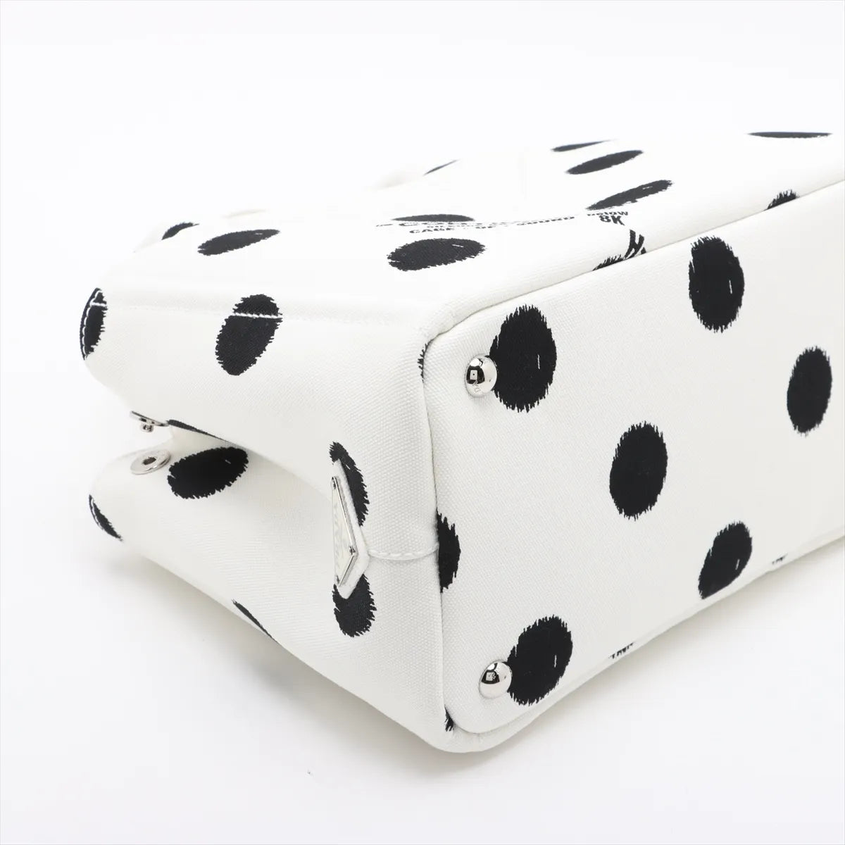 Prada Canapa Black Polka Dot Two-Way Handbag White