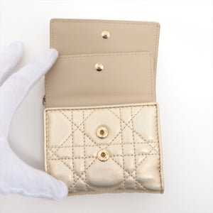 Christian Dior Lady Dior Cannage Leather Trifold Wallet Gold