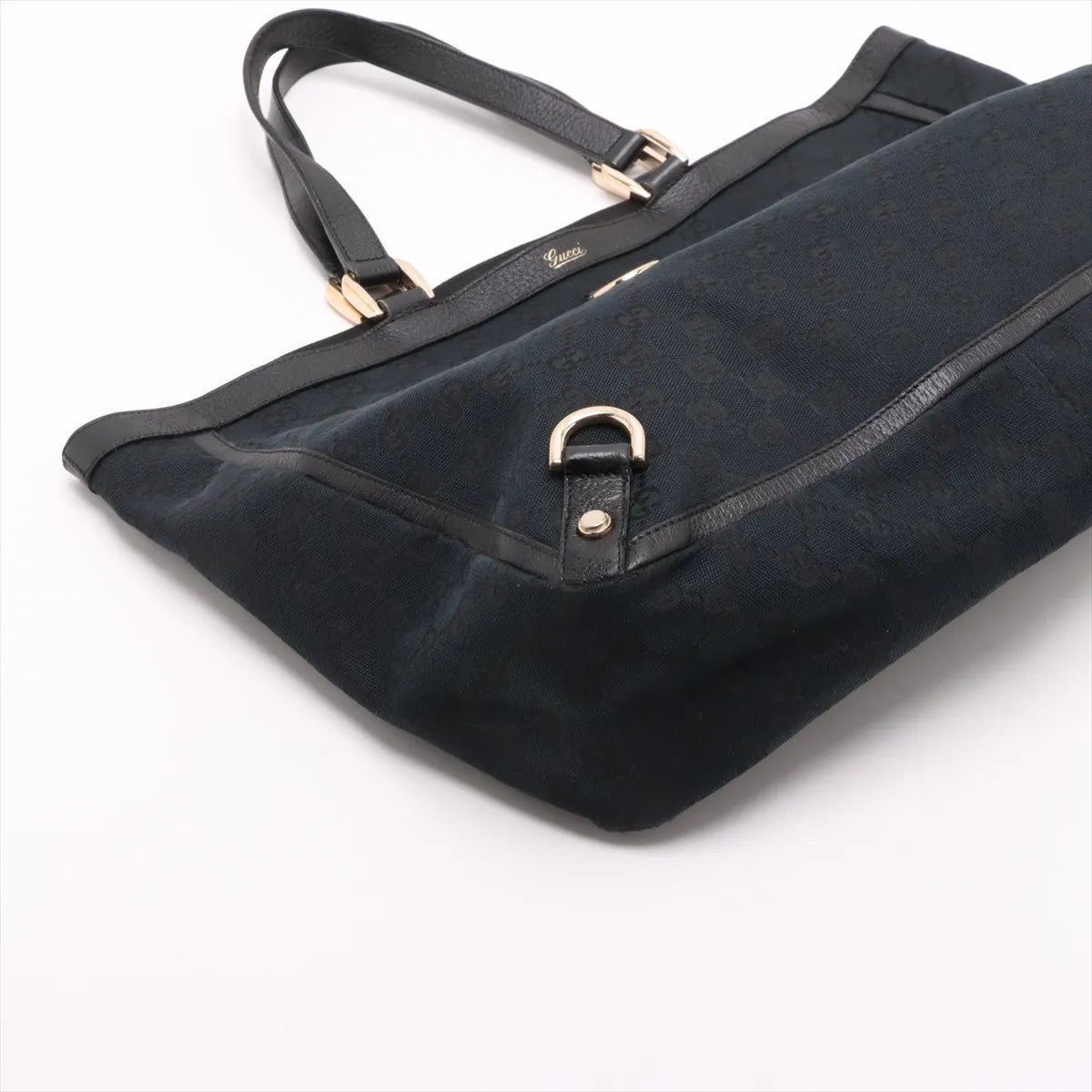 Gucci GG Logo Canvas Leather Tote Bag Black