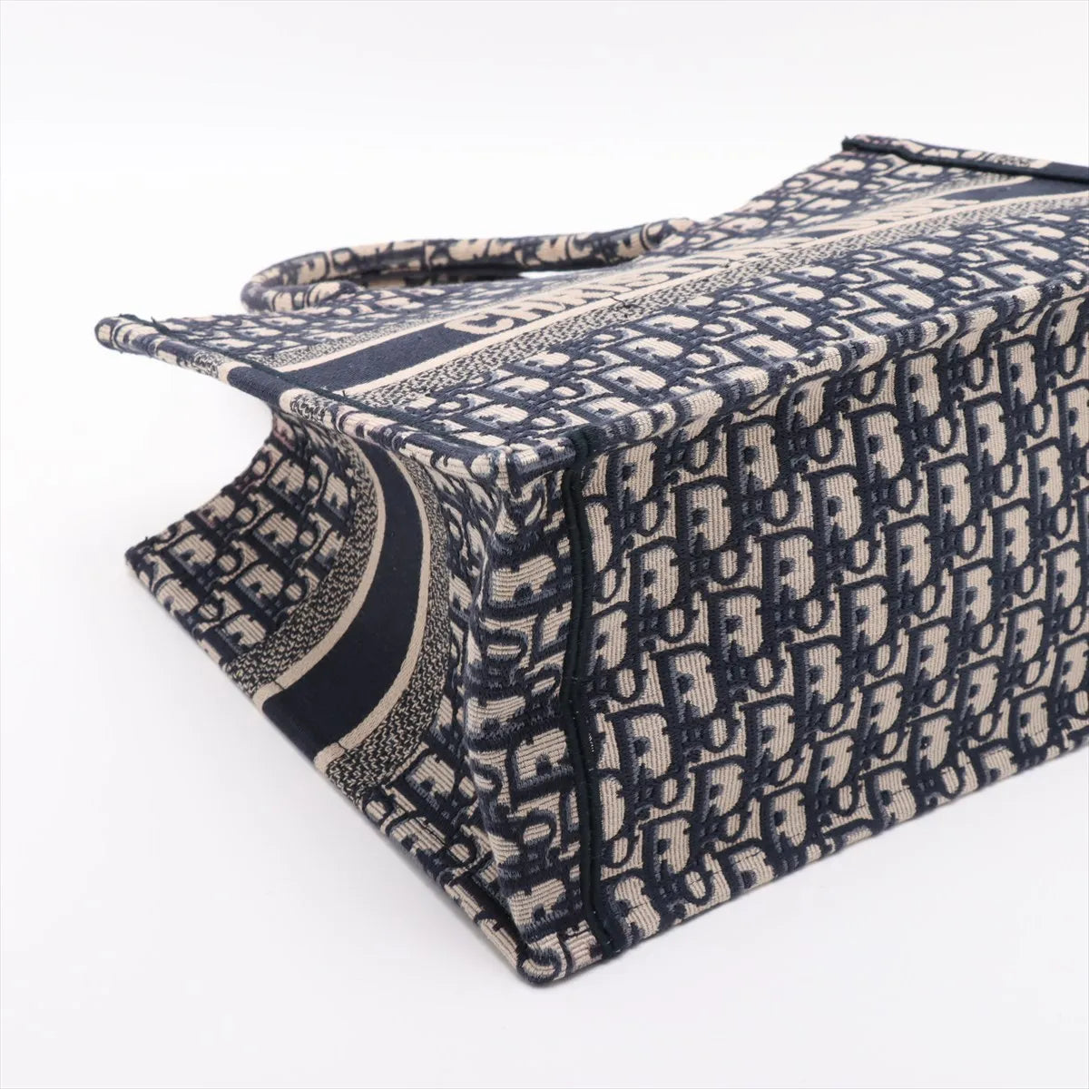 Christian Dior Oblique Book Tote Medium Canvas Bag Navy Blue