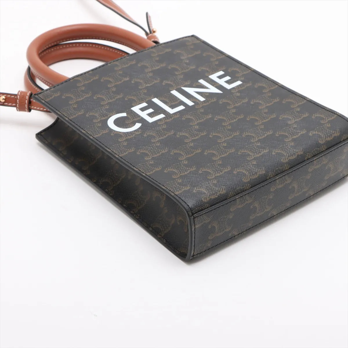 Celine Triomphe Mini Vertical Cabas Leather Two-Way Shoulder Bag Brown