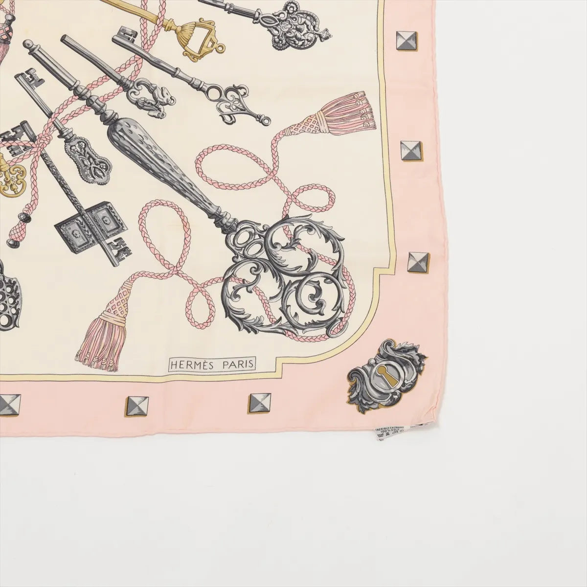 Hermes Carre 90 Les Cles Keys Silk Scarf Pink