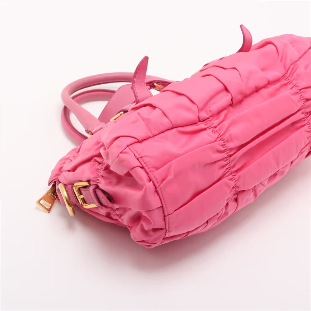 Prada Tessuto Nylon Leather Two-Way Handbag Pink