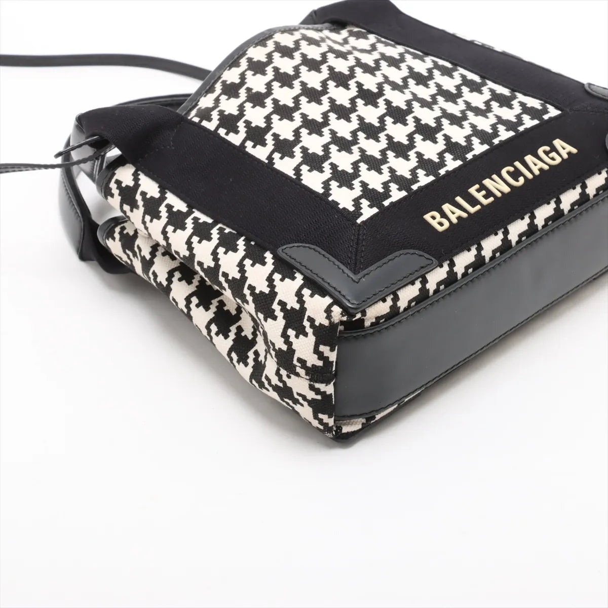 Balenciaga Navy Canvas Leather Cabas XS Two-Way Handbag Black × White