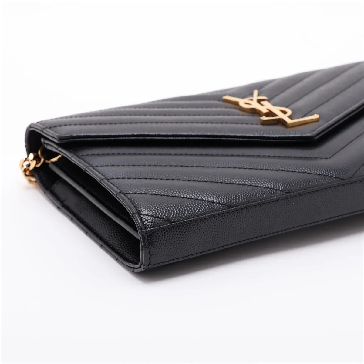 Saint Laurent Paris Cassandre Leather Wallet on Chain Black