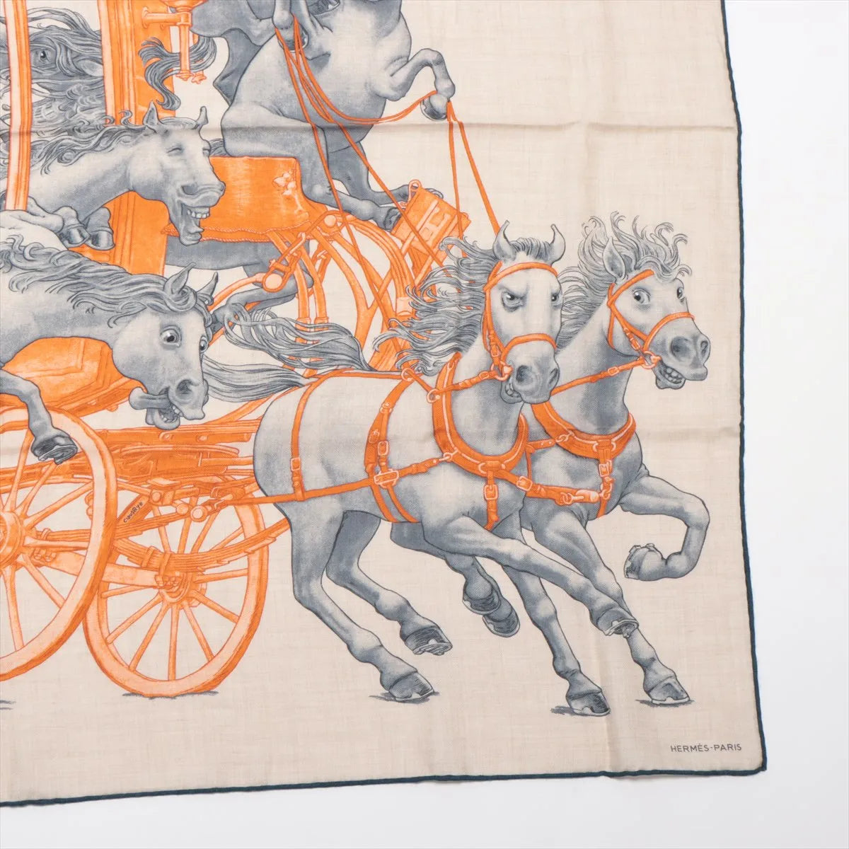 Hermès Carré 100 Grand Carrosse Royal Scarf Beige x Orange