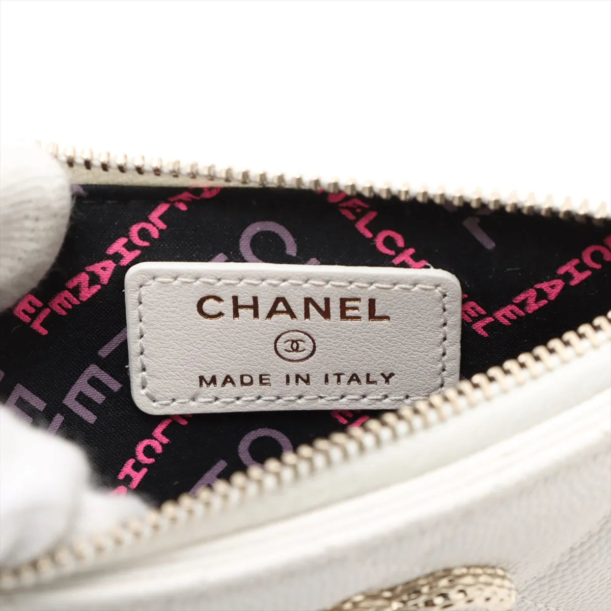 Chanel CC Logo Matelasse Caviar Skin Coin Card Wallet White