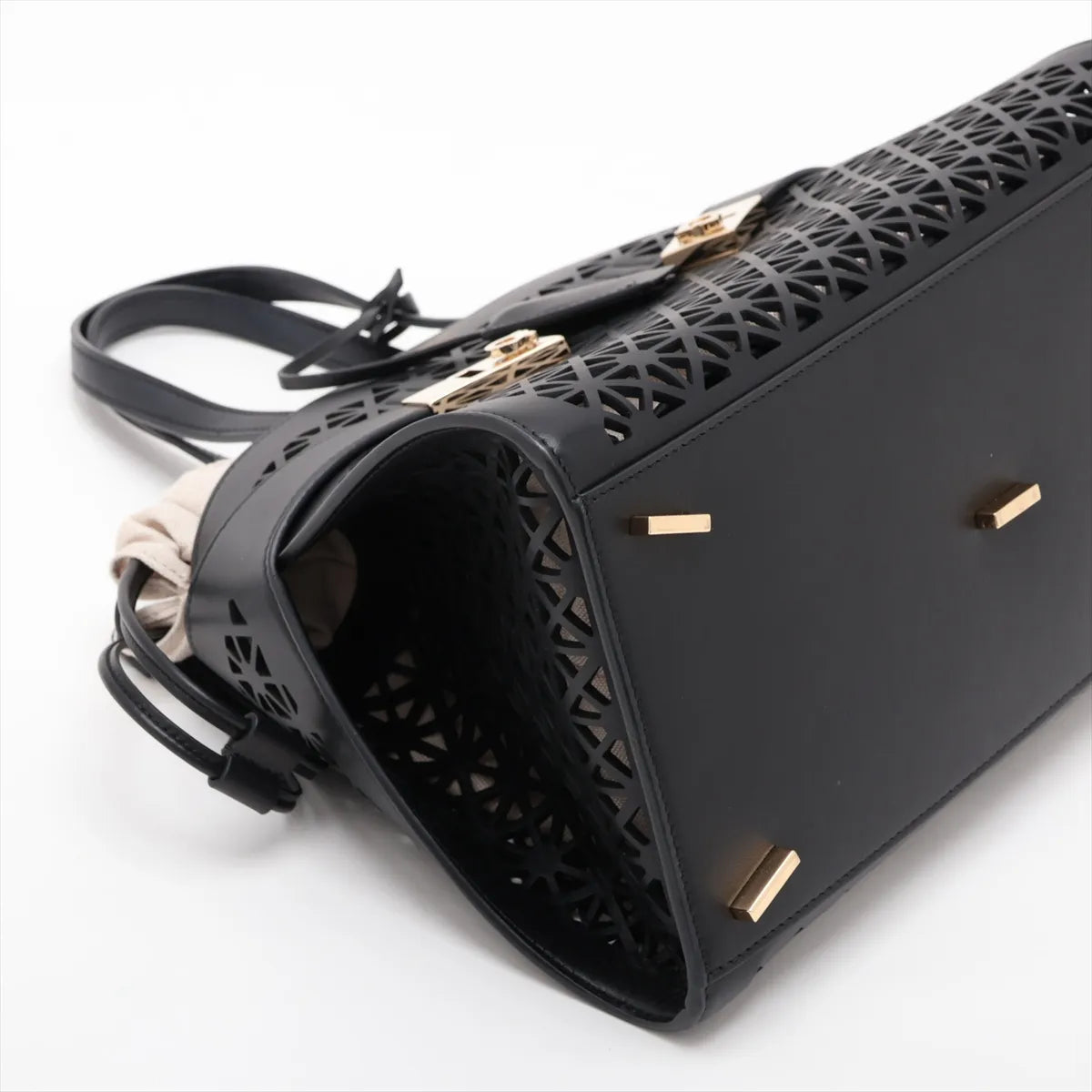 Ferragamo Hug Lazer-cut Panels Leather Two-Way Handbag Black