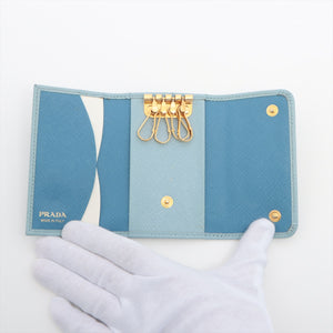 Prada Saffiano Leather Key Case Sky Blue