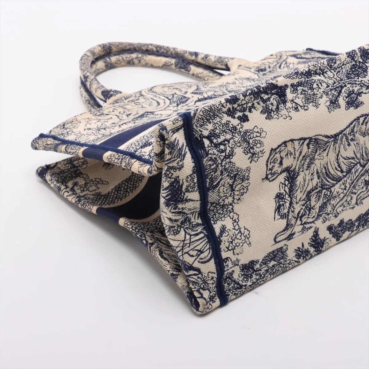 Christian Dior Toile De Jouy Embroidery Medium Canvas Book Tote Bag White x Blue