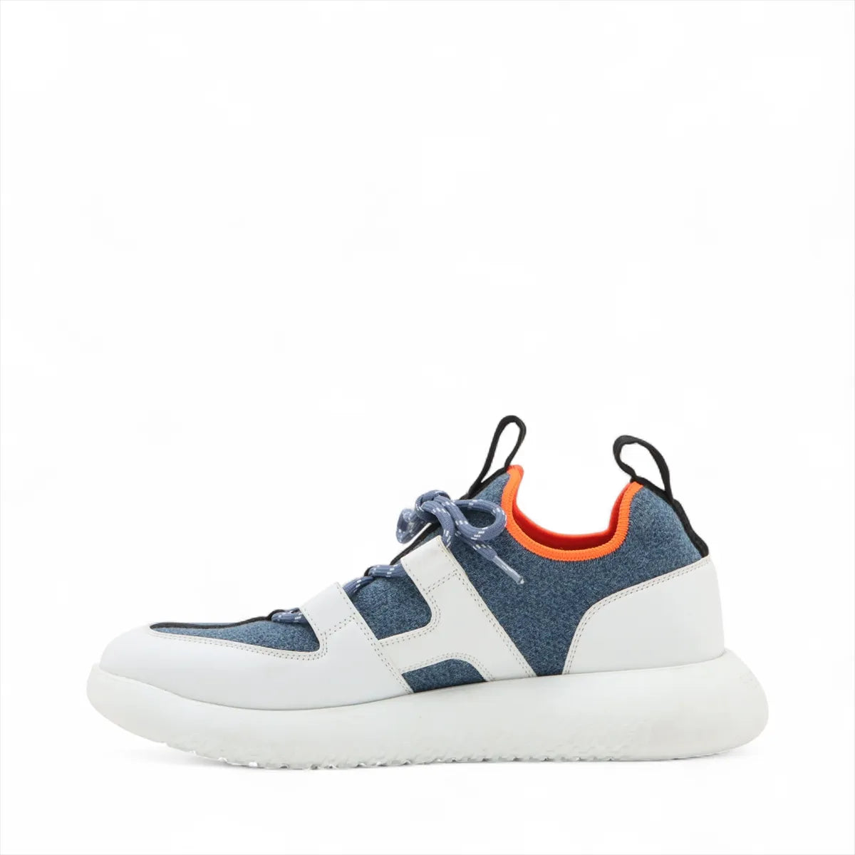 Hermes Duel Knit × Leather Sneakers Blue x White