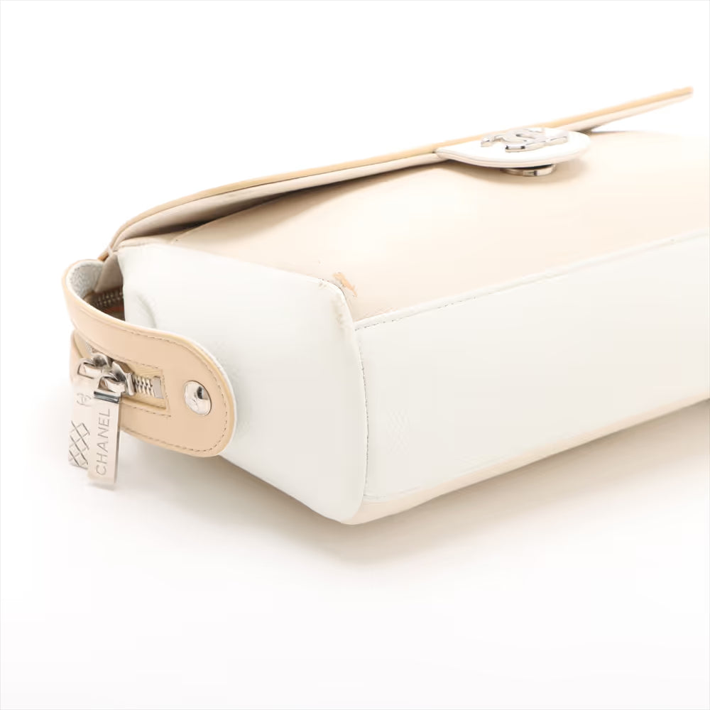 Chanel CC Logo Matelasse Caviar Skin Chain Shoulder Bag Beige x White