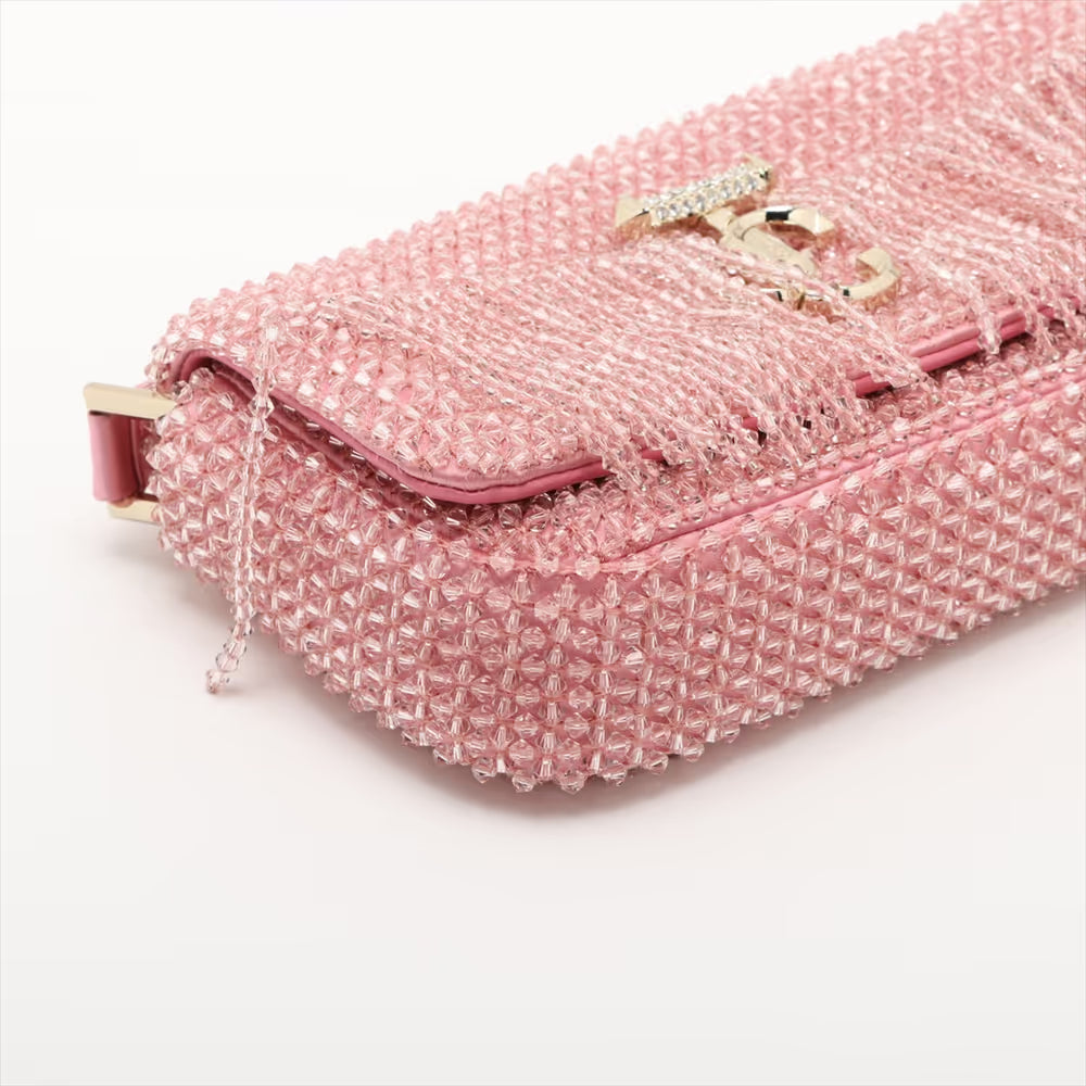 Jimmy Choo Varenne Mini Satin x Beads Shoulder Bag Pink