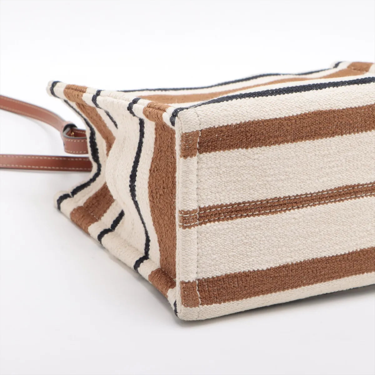 Celine Striped Canvas Leather Two-Way Handbag Brown